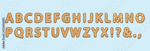 Gingerbread cookies in the shape of the alphabet. Set of edible letters.