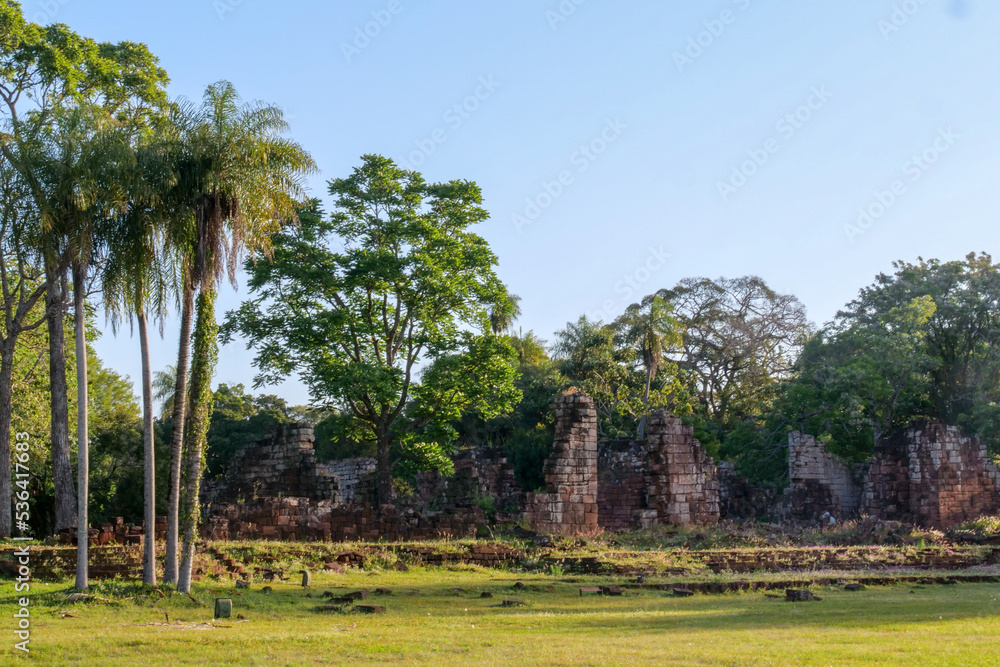 Ruin wall of buildings at Misión Jesuítica de Santa Ana, Argentina