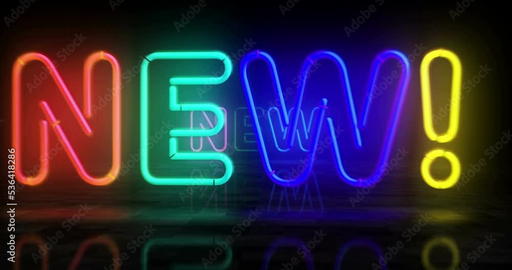 New neon symbol. Light color bulbs. Retro style of innovation, promotion, idea and product abstract seamless and loopable concept. 3d flying through the tunnel animation. New neon symbol. Light color bulbs. Retro style of innovation, promotion, idea and product abstract seamless and loopable concept. 3d flying through the tunnel animation.