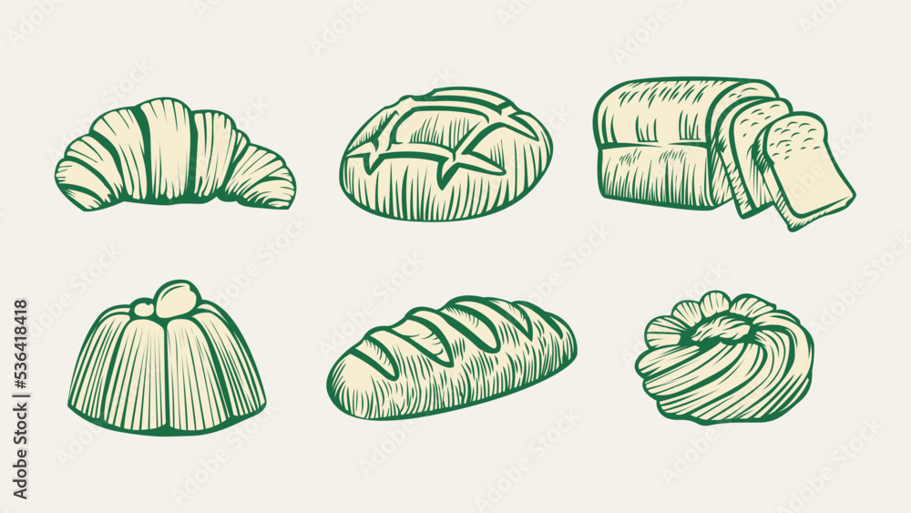 Bakery hand draw product illustration set Bakery hand draw product illustration set