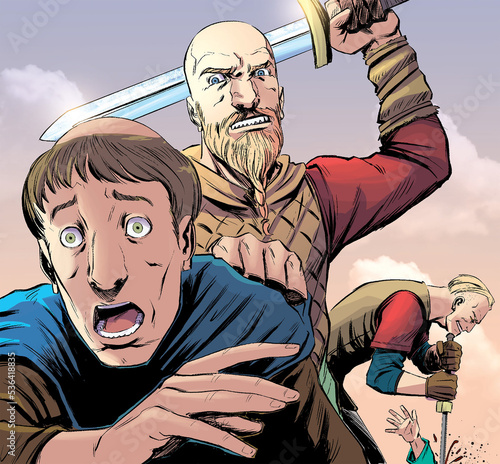 viking attacking a priest - medieval era