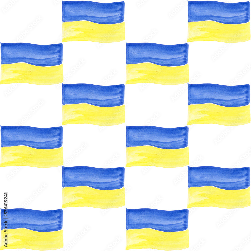 Watercolor hand painted Ukraine set illustration. Ukrainian flag