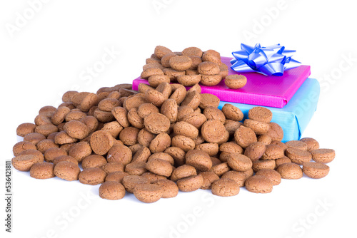 Pile of ginger nuts and presents, a Dutch tradition at Sinterklaas event in december isolated on transparent background photo