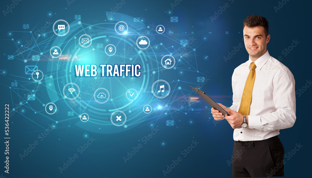 Businessman thinking about modern technology Businessman thinking about modern technology