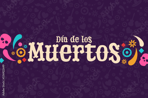 Inscription Day of the Dead in Spanish. Dia de los Muertos holiday concept. Template for background, banner, card, poster with text inscription. Vector EPS10 illustration.