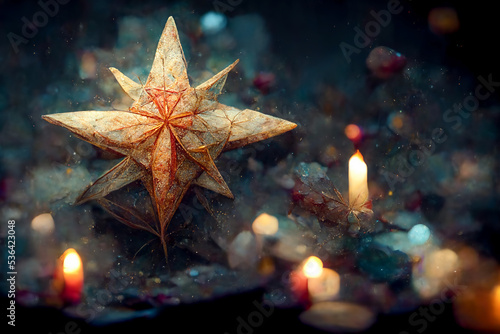 Golden Christmas star with ornaments