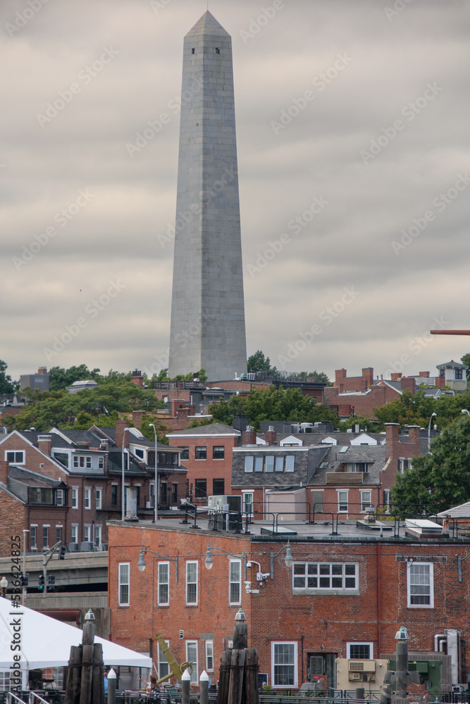 View of Boston's Bunker Hill monument from the city's harbor