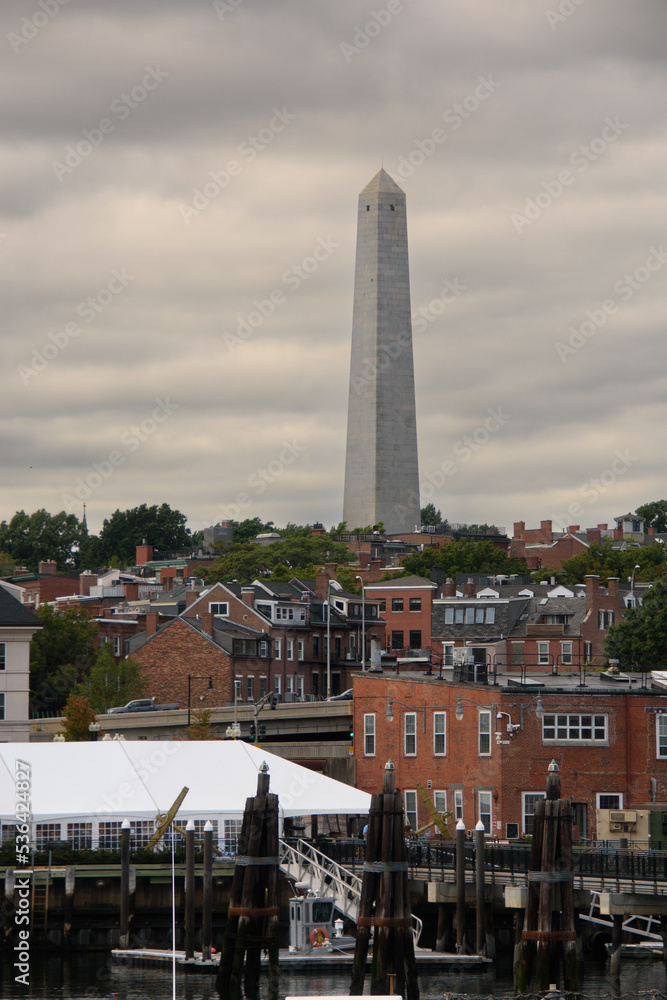 View of Boston's Bunker Hill monument from the city's harbor