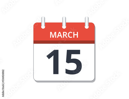 March, 15th calendar icon vector. 