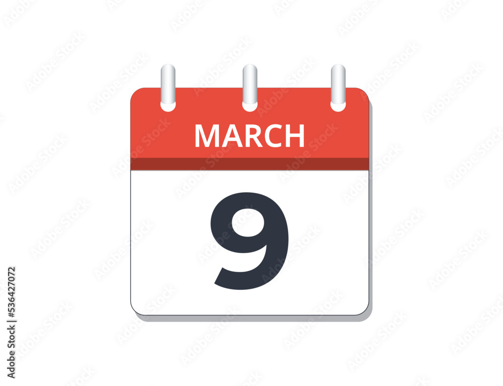 March, 9th calendar icon vector. March, 9th calendar icon vector.
