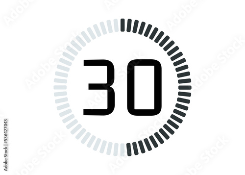 Isolated 30 seconds or minutes time stopwatch icon and time counter
