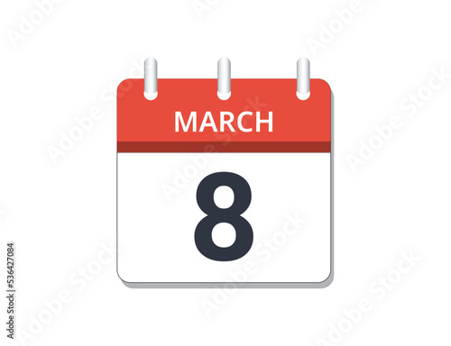 March, 8th calendar icon vector. 