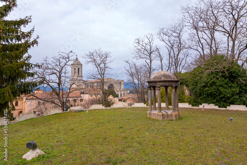 Ancient water well with columns in Girona, Spain