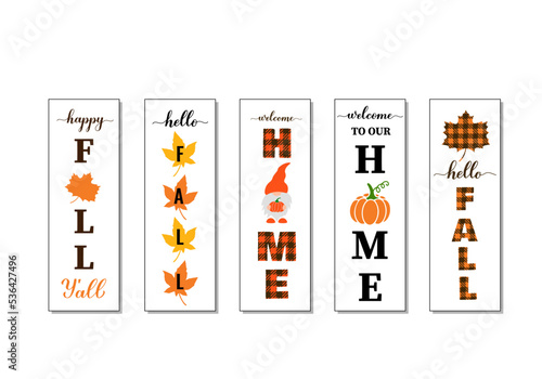 Fall vertical signs set. Thanksgiving or fall decorations. Autumn porch sign bundle. Vector template