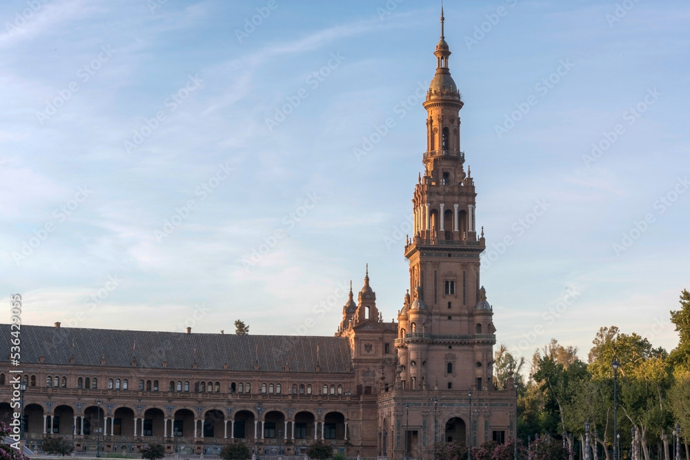 View of Seville Spain square Europe with beautiful tower 