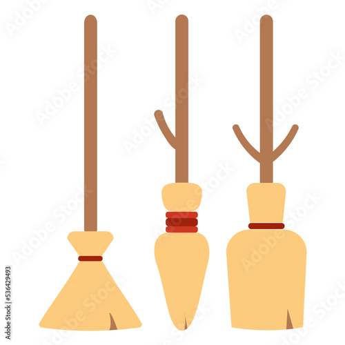 set of 3 colored  witch brooms halloween