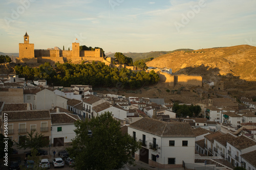 Beautiful panoramic view of the town of Antequera at sunset  Andalusia  Spain.