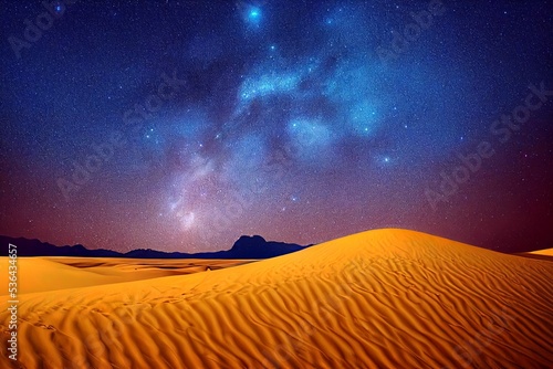 Sandy ledges and night starry sky of extraordinary beauty in the background photo