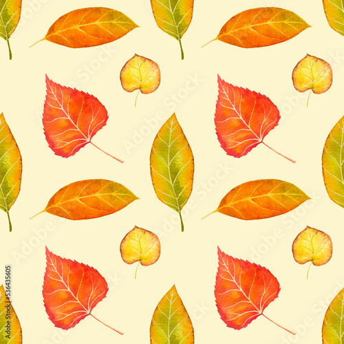 Seamless background with watercolor leaf doodles, bright background. Luxury pattern for creating textiles, wallpaper, paper. Vintage. Romantic floral Illustration