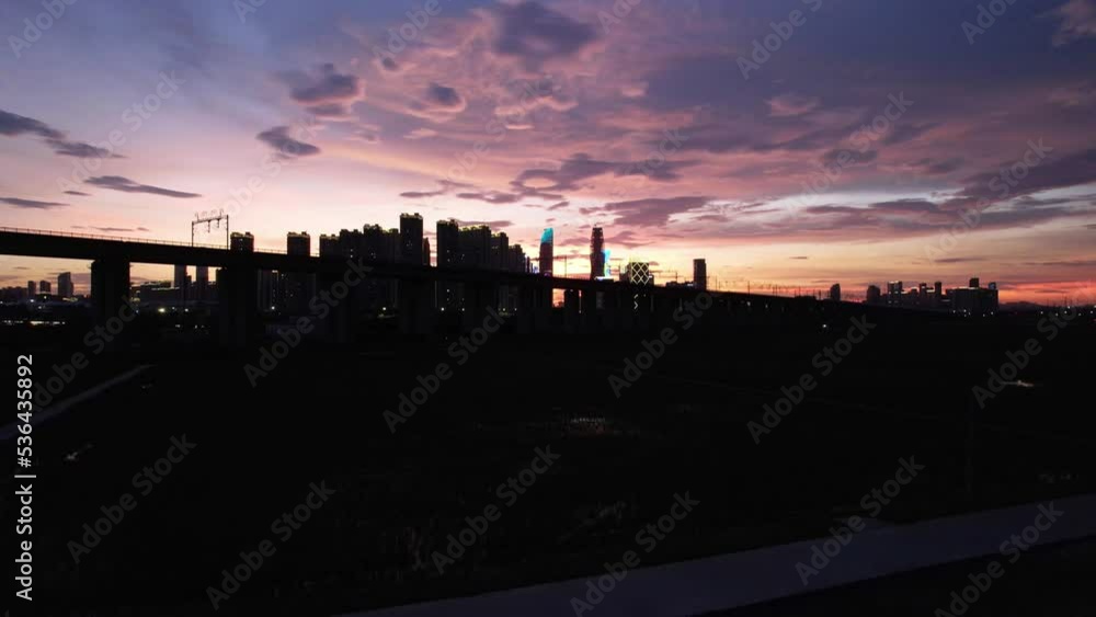 aerial view of modern cityscape of hangzhou xiaoshan at sunset aerial view of modern cityscape of hangzhou xiaoshan at sunset