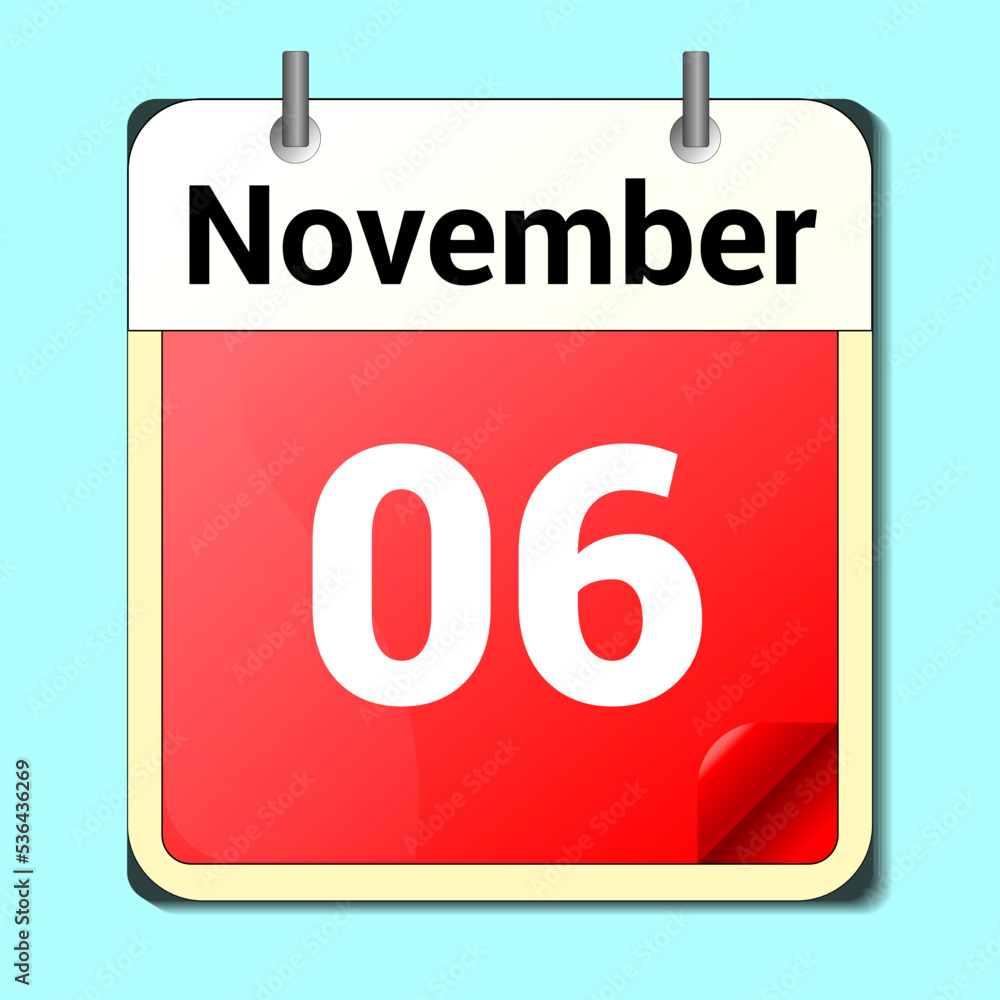 calendar vector drawing, date November 6 on the page calendar vector drawing, date November 6 on the page