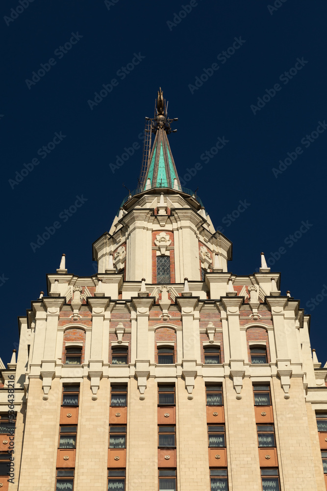 Part of the high-rise hotel building. Masterpiece of Soviet neoclassical Architecture in Moscow.