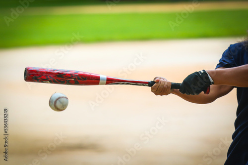 Canvas Print Close-up of Baseball Equipment including baseball bat and batting glove at park
