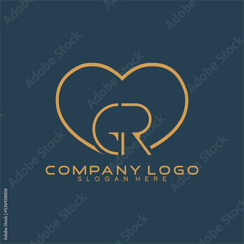 Vector abstract letter G and R design logo with heart sign.