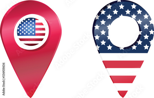 Destination pin icon with USA flag.Location red map marker