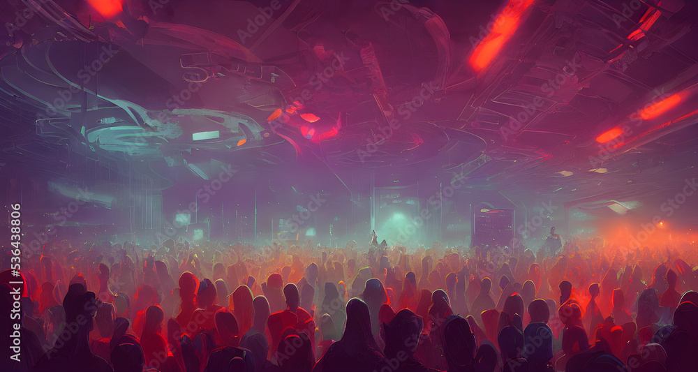 Illustration of people dancing, club, festival
