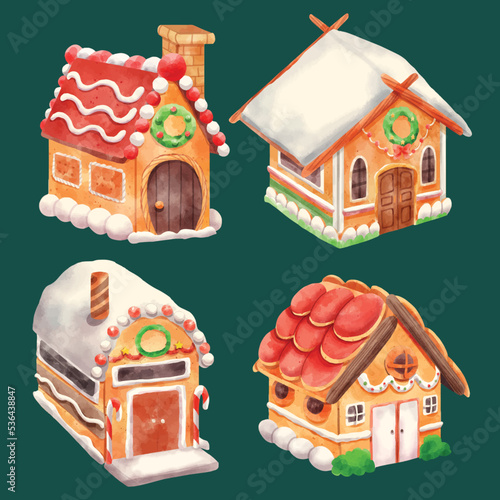 watercolor gingerbread houses collection vector design illustration