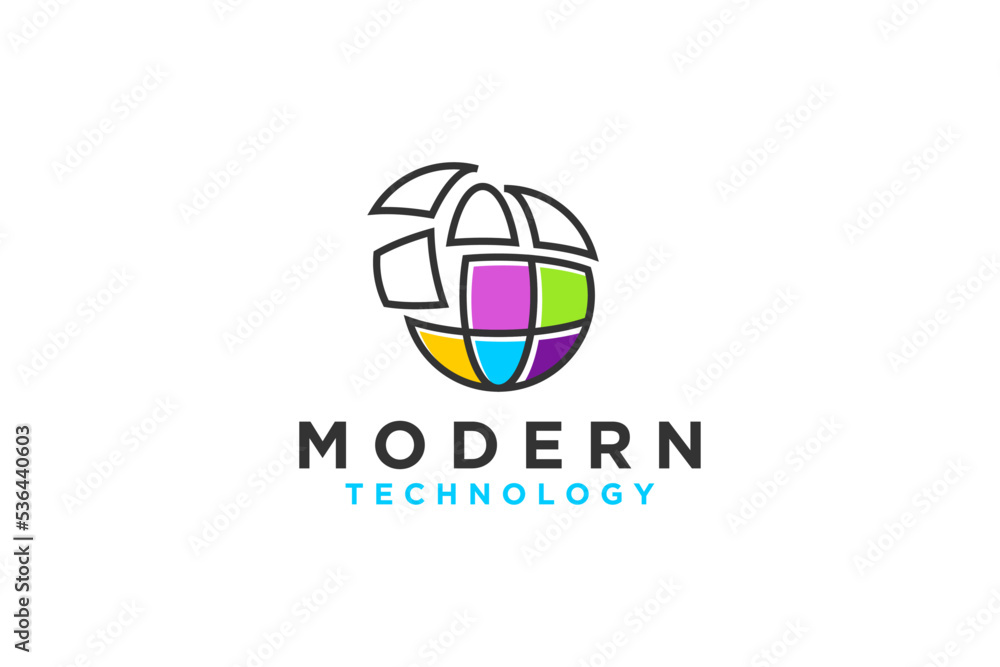 Puzzle globe ball logo design team work icon symbol modern business  technology Stock Vector | Adobe Stock