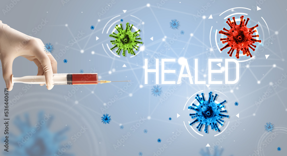 Syringe, medical injection in hand, coronavirus vaccine concept Syringe, medical injection in hand, coronavirus vaccine concept