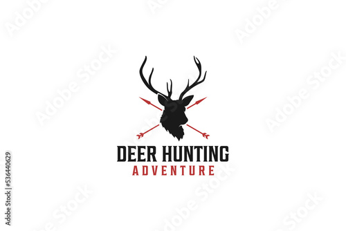 Deer Head hunting outdoor logo design animal wildlife silhouette head horns deer, bow archer adventure element