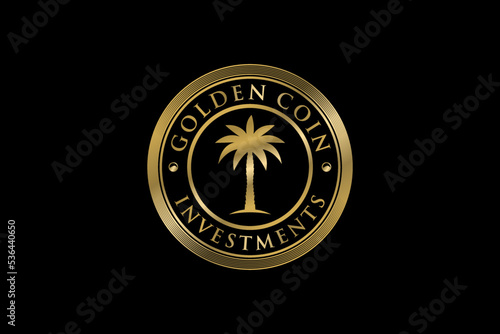 Date palm tree coin gold logo design currency money icon symbol bitcoin illustration