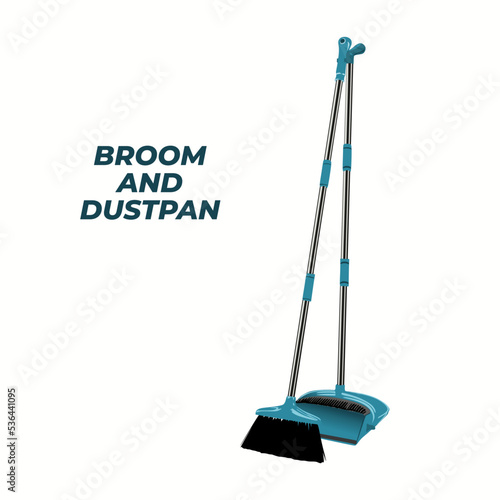 Broom and Dustpan Vector illustration in blue medical color. Flat cartoon semi realistic design style. Suitable and perfect for many purposes, such as health and medical design material.
