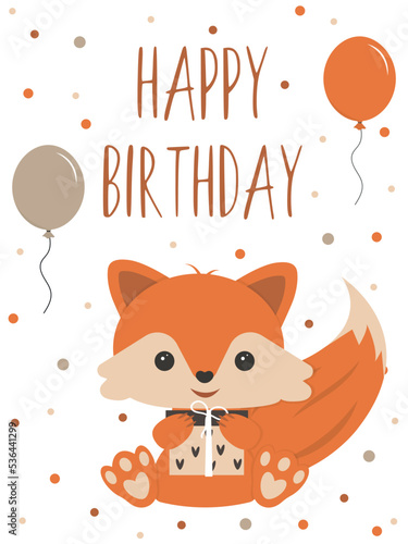 cute happy birthday card with fox
