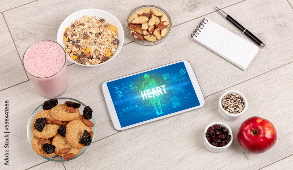 Tablet Pc with fruits, medical concept Tablet Pc with fruits, medical concept
