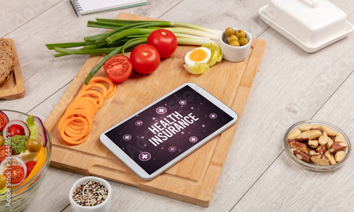 Tablet Pc with fruits, healthy concept