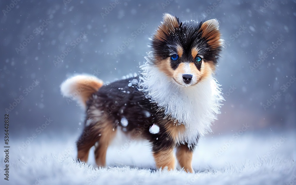 3D-Rendered Shetland Sheepdog puppy playing outside and enjoying the weather. computer-generated image meant to mimic photorealism