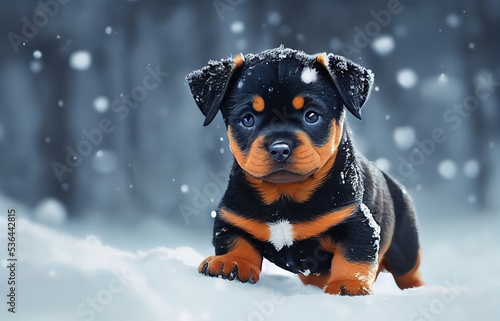 3D-Rendered Rottweiler puppy playing outside and enjoying the weather. computer-generated image meant to mimic photorealism