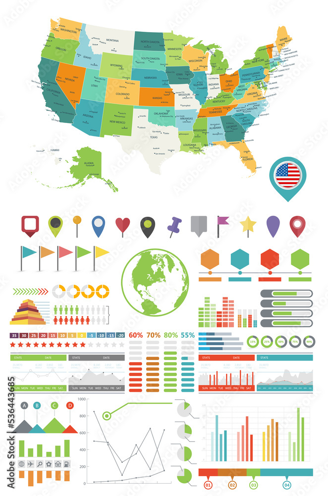 USA map and Infographics design elements