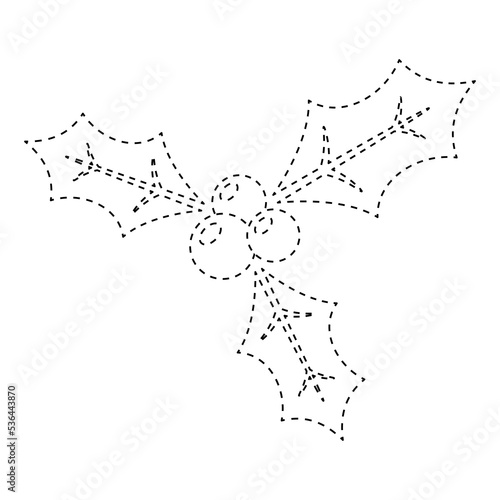 Holly Berry tracing worksheet for kids