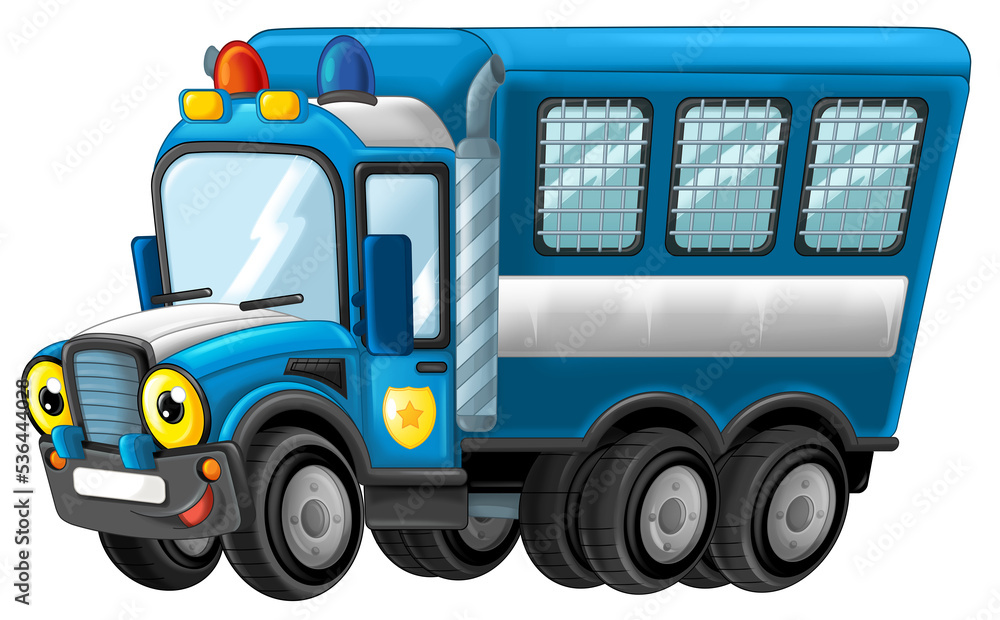 cartoon happy and funny off road police car truck isolated illustration for children cartoon happy and funny off road police car truck isolated illustration for children
