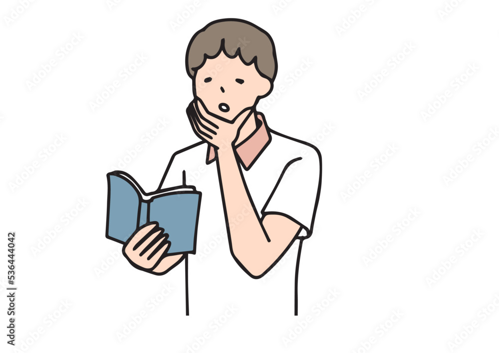 本を読んで勉強している男性 シンプルな線の人物イラスト 本を読んで勉強している男性 シンプルな線の人物イラスト