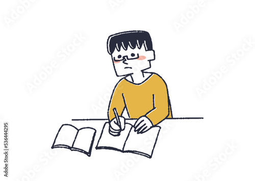 勉強している男性　資格取得に関するイラスト