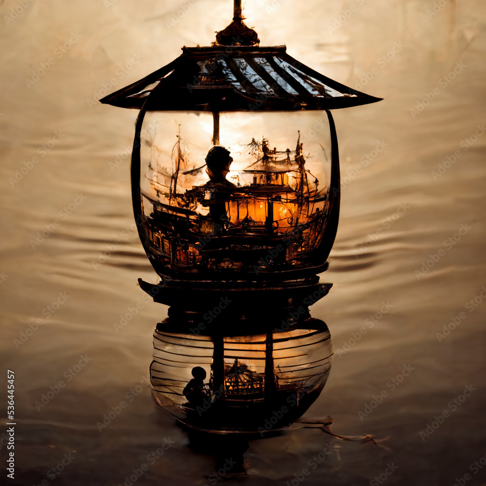 ファンタジー世界の光るキノコランプの船シリーズ