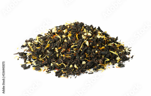 Pile of aromatic herbal tea isolated on white