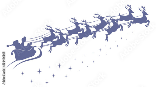 Silhouette of santa claus riding on reindeer sleigh