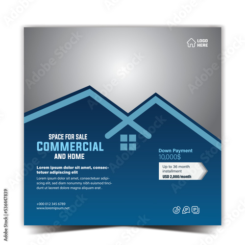 Modern real estate social media banner template, home rental social media post and story design, social media ad template design